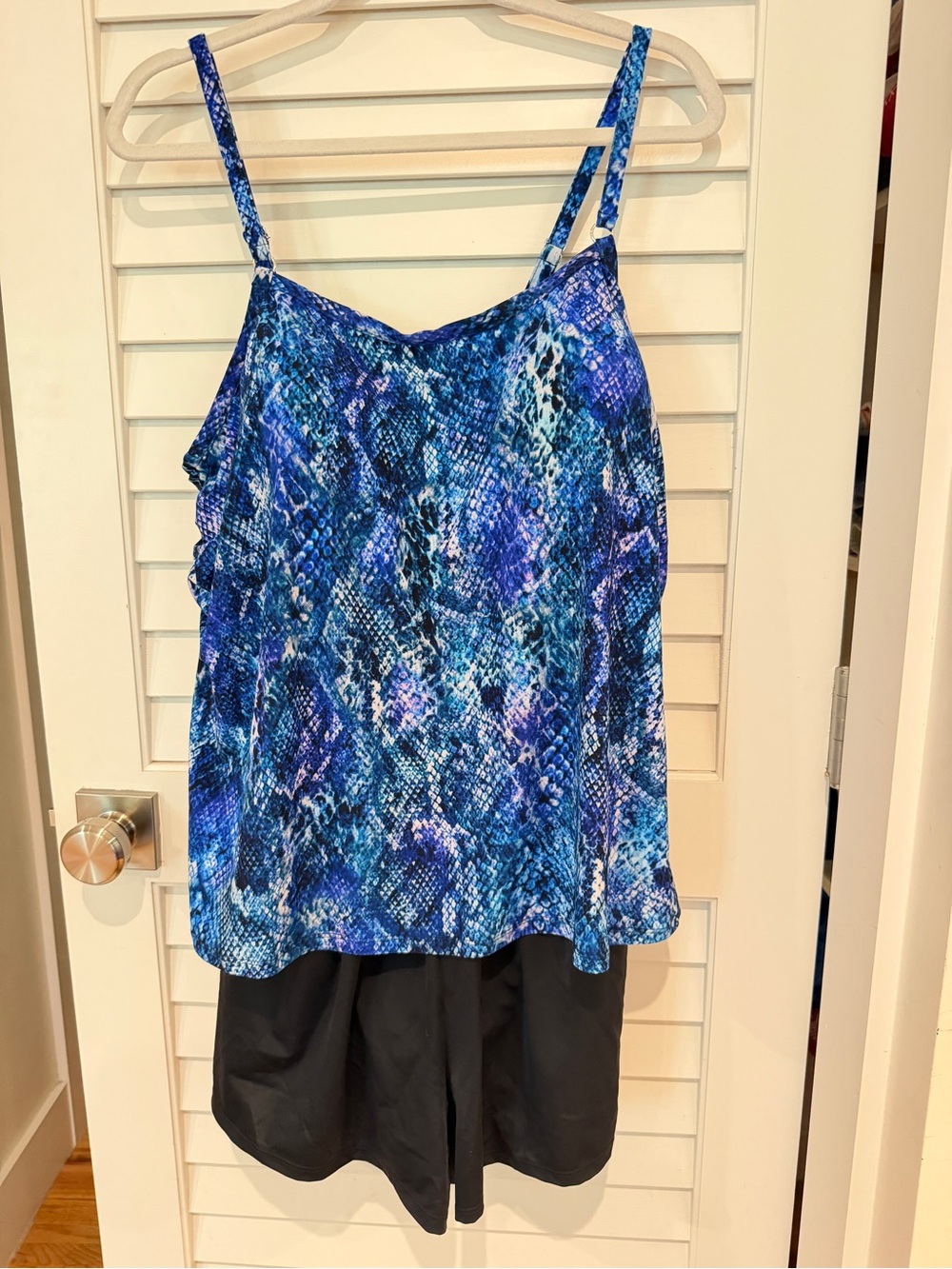 New Trimshaper One-piece Swimsuit Sz 20 Shorts Tankini Look Blue Snake Farrah